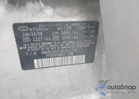 2008 Hyundai Elantra Gls/Se from USA, damaged, VIN KMHDU46DX8U543749